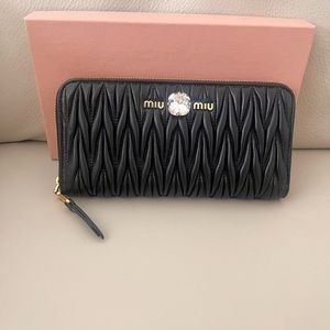COPY - NWT Authorities Rare Miu Miu Black Quilted Leather Zipped Wallet with Cr…